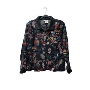 Stonebridge Signature Denim Jacket PL Black Multi Color Embroidered Studded Boho